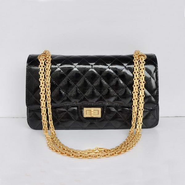 Chanel 1122 Classic Black Lizardskin Flap Bag Gold Hardware