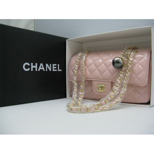 Chanel patent leather Pink Flap bag with Gold chain