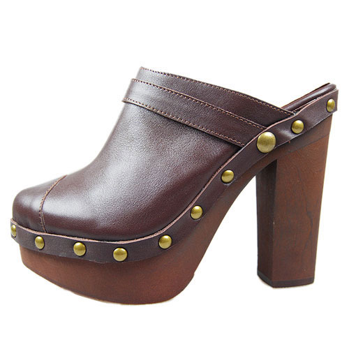 Chanel Brown Leather Clog High Heel