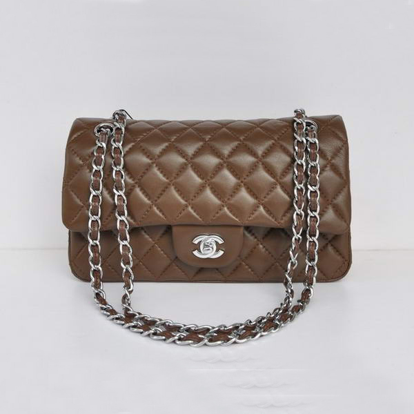 Chanel Brown Sheepskin Leather Flap Bag Silver Hardware