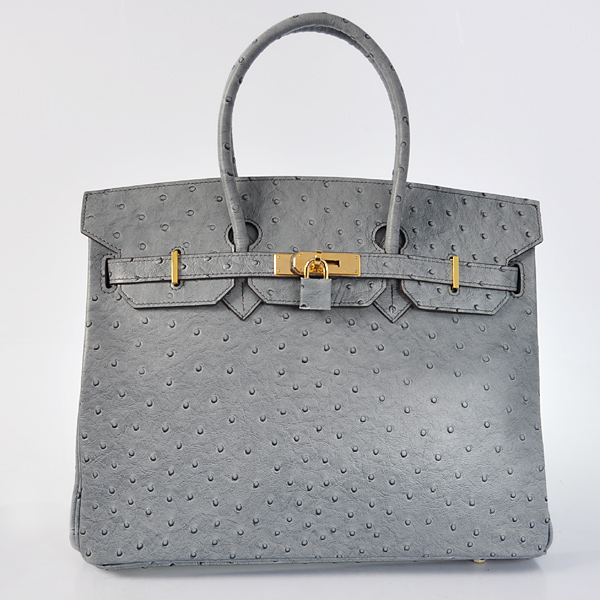 Hermes Birkin 35CM Ostrich stripes leather in Gray with Gold hardware