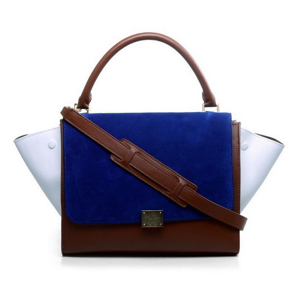 Celine Trapeze Bags Original Calf&Suede Leather Brown&Blue&White