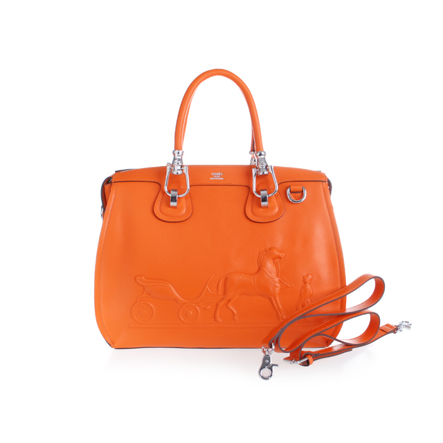 2012 Hermes New Leather Medium Shoulder Bag 0322 Orange with Silver metal