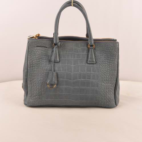 Prada Medium Croco Leather Tote Bag Grey