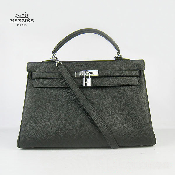 Hermes Kelly 35cm Togo Leather Bag Black 6308 Silver Hardware