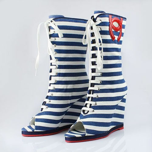 Chanel open toe stripe slipsole boots blue