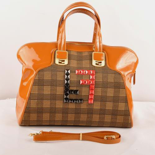 Fendi Chameleon Bag Patent Leather with Fabric F2537 Wheat