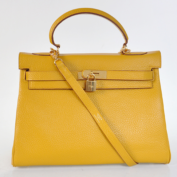 Hermes Kelly 32CM clemence leather in Yellow with Gold hardware