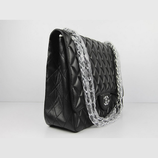 Chanel Flap Bag Quilted Black Lambskin with Silver Chain 1116