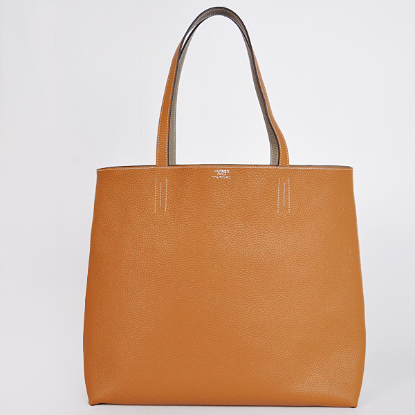 Hermes shopping bag clemence leather in Camel/Dark Grey