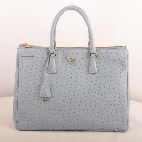 Prada Maxi Ostrich Leather Tote Bag Light Blue