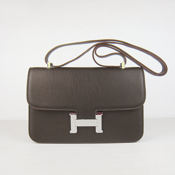 Hermes Constance Togo Leather Single Bag Dark Coffee Silver Hardware H020