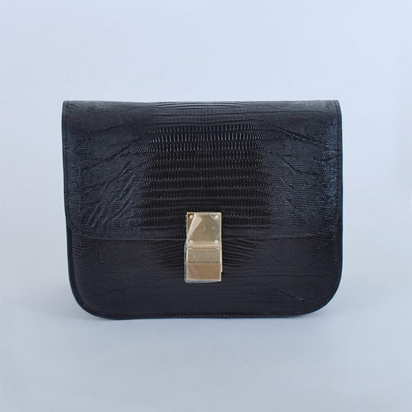 Celine Classic Box Small Flap Bag Lizard Leather Black