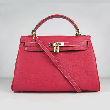 Hermes Kelly Handbags 32CM Red(gold)