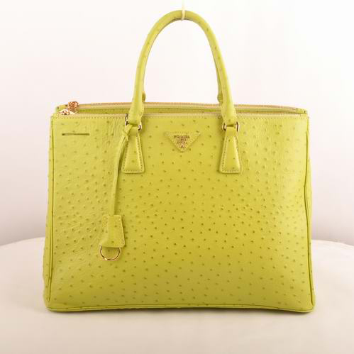 Prada Maxi Ostrich Leather Tote Bag Lemon