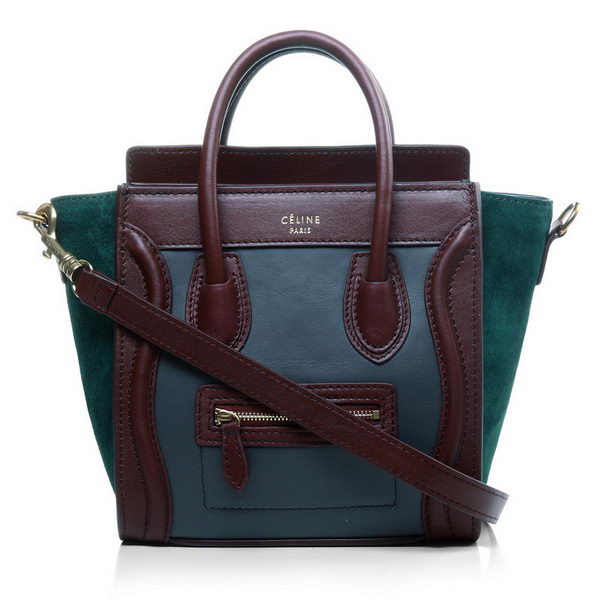 Celine Luggage Nano Bag Original Suede&Calf Leather Green&Wine