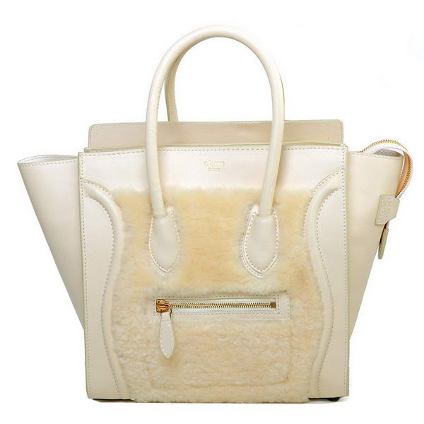 Celine Luggage Micro Boston Bag Lambswool Original Leather Offwhite