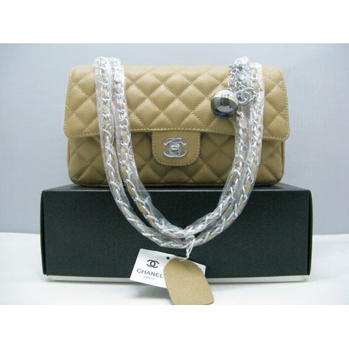 Chanel Caviar leather Apricot Flap bag with Silver chain