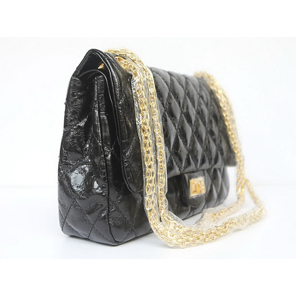 Chanel Quilted Flap Bag Black Cow Leather Gold Chain 35454