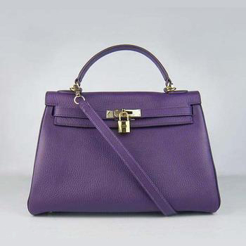 Hermes Kelly Handbags 32CM Purple(gold)