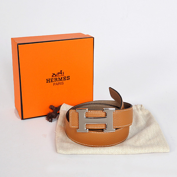 Hermes belt leather in Camel/Dark Grey with H Silver Buckle