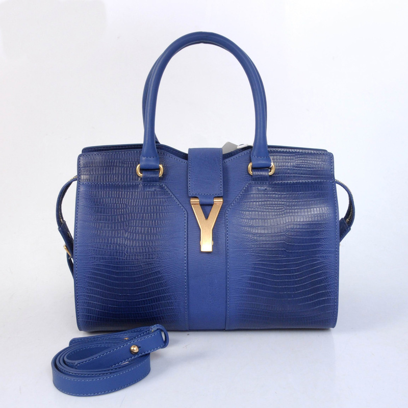 YSL Cabas Chyc lizard leather tote handbag 8220 blue