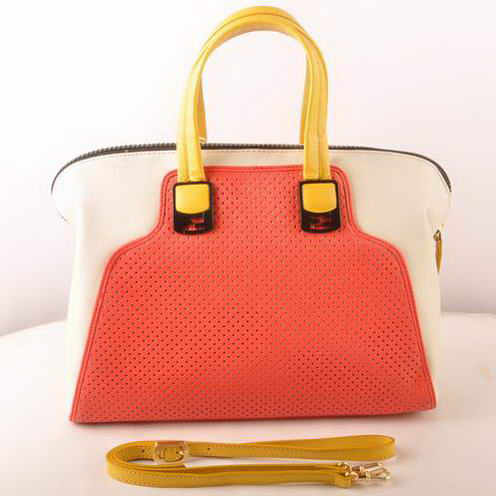 Fendi Chameleon Punch Saffiiano Leather Top Zip Tote Bag 2537 Red-White