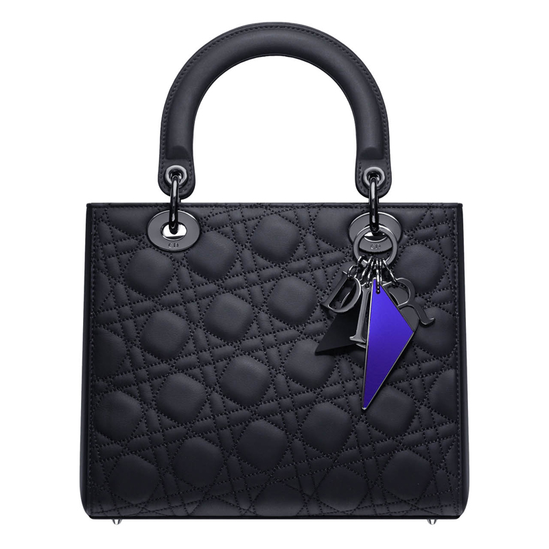 Black matt leather 'Lady Dior' bag with 'Cannage' stitching