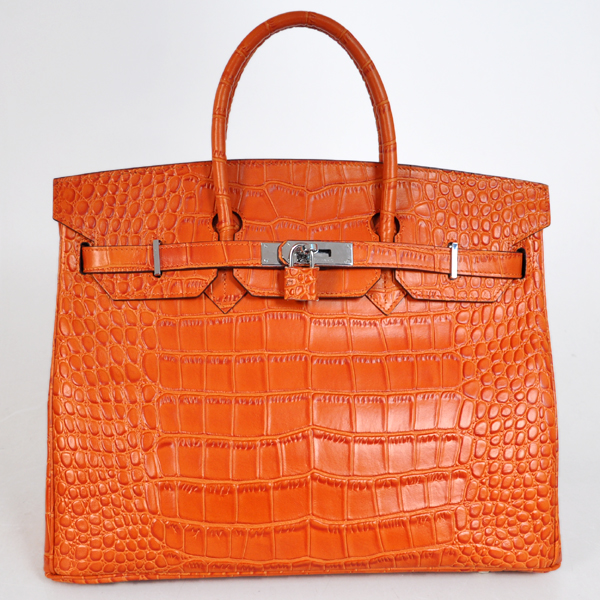 Hermes Birkin 35CM Orange Crocodile stripes leather(Silver)