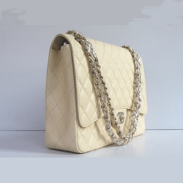 Chanel Flap Bag Quilted Beige Caviar with Gold Chain 1116