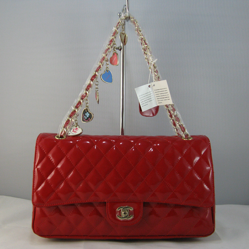 Chanel Red Patent leather Flap Bag with Gold chain