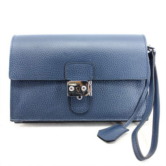 Hermes Jet Pochette Clutch Bag Clemence Leather Dark Blue