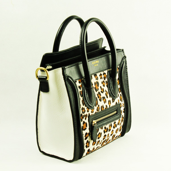 Celine Luggage small Fashion Bag White Leopard