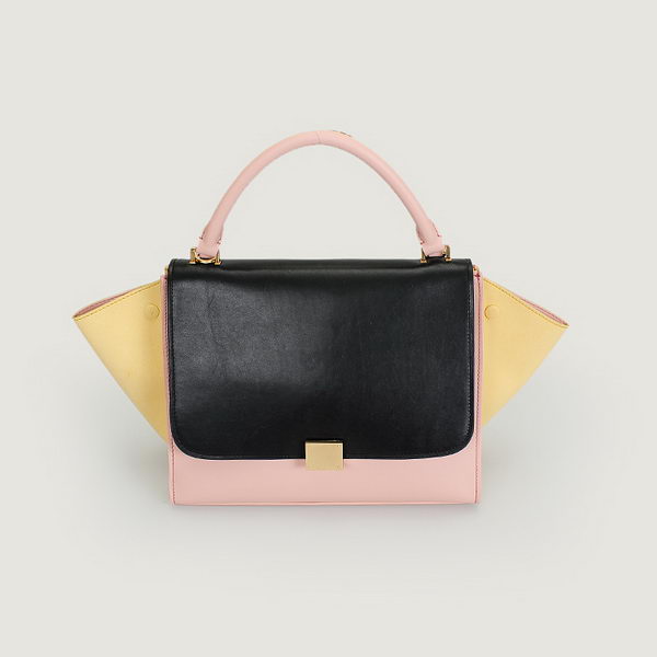 Celine Trapeze Bags Calfskin&Suede Black&Pink&Apircot