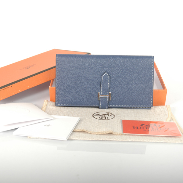 Hermes 2 fold wallet togo leather in Dark Blue