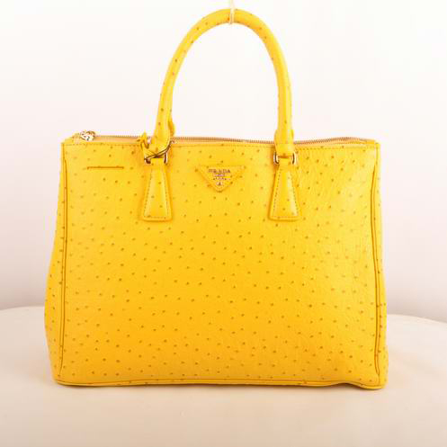 Prada Medium Ostrich Leather Tote Bag Yellow