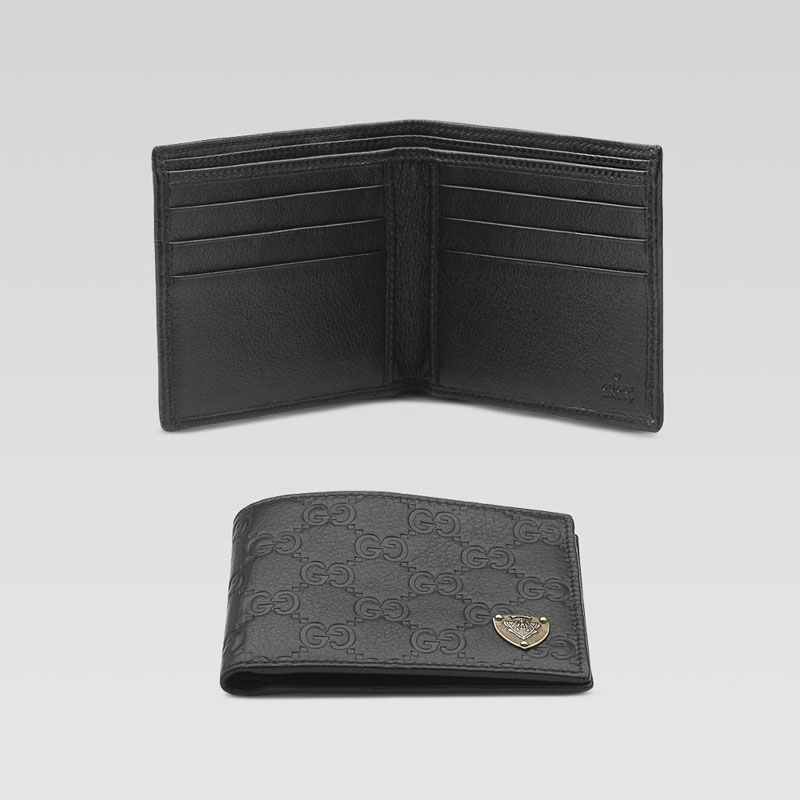 bi-fold wallet with metal gucci crest detail