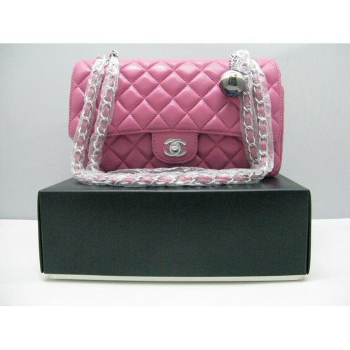 Chanel lambskin leather Plum Flap bag with Silver chain