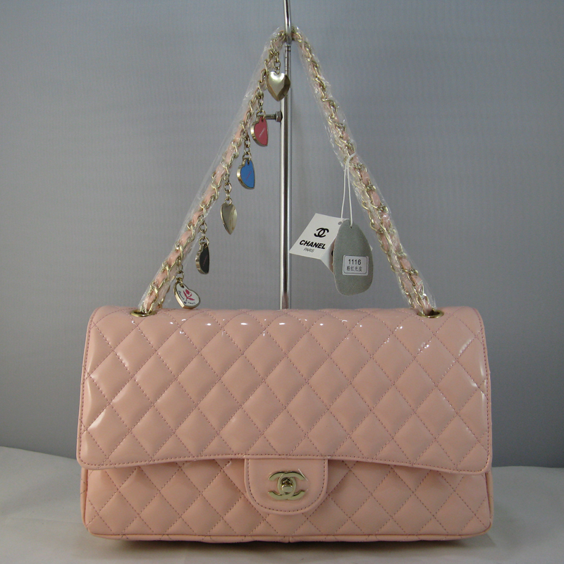 Chanel Pink Patent leather Flap Bag with Gold chain