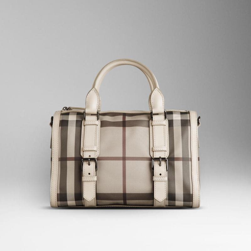 MEDIUM CHECK LEATHER BELTED BOWLING BAG