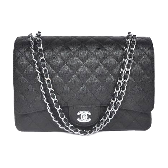 2013 Chanel Caviar leather Flap handbags 58601 silver chain Black