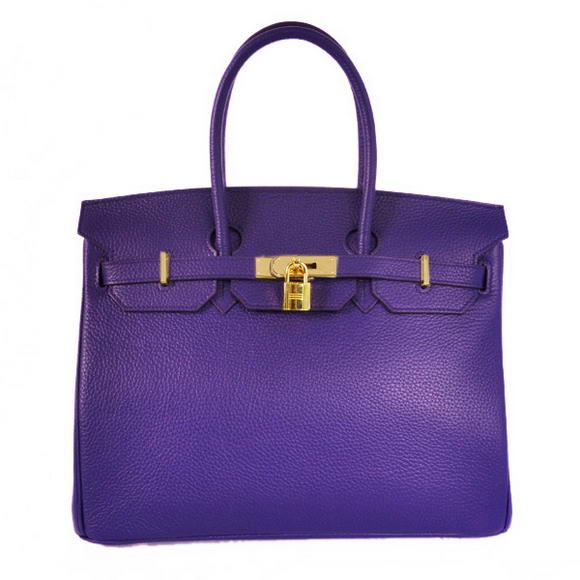 Hermes Birkin 35CM Tote Bags Granulate Calf Leather H35 Iris Purple Gold