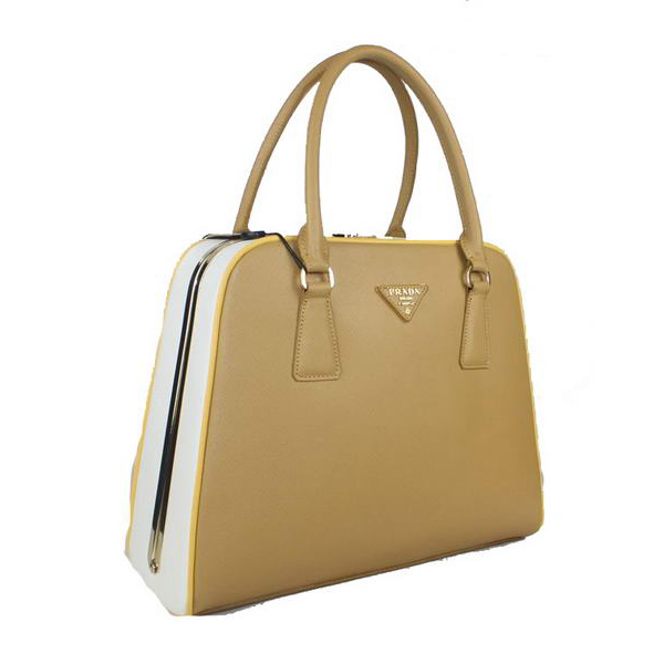 Prada Saffiano Leather Medium Tote Bag BL5018 Apricot&White