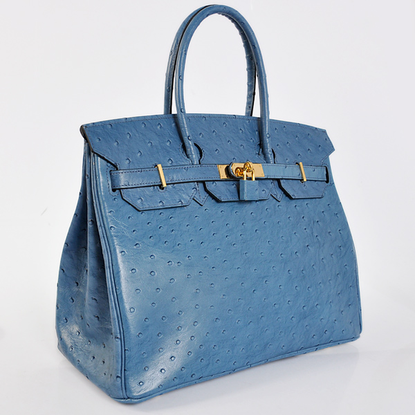 Hermes Birkin 35CM Ostrich stripes leather in Blue with Gold hardware