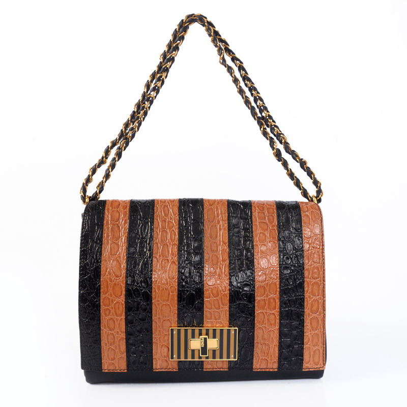 Fendi Earth Genuine leather Shoulder Bag in yellow and Black F2556