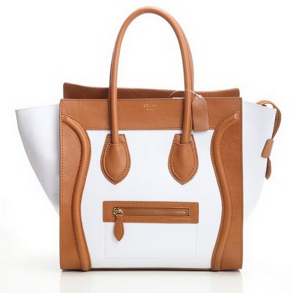 Celine Luggage Medium 1163984LBN in Original Leather White Apricot