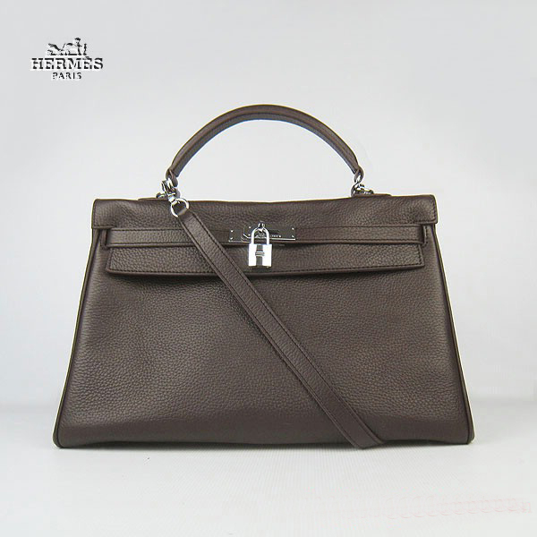 Hermes Kelly 35cm Togo Leather Bag Dark Coffee 6308 Silver Hardware