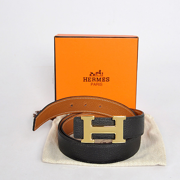 Hermes belt leather in Black/Camel with H Gold Buckle