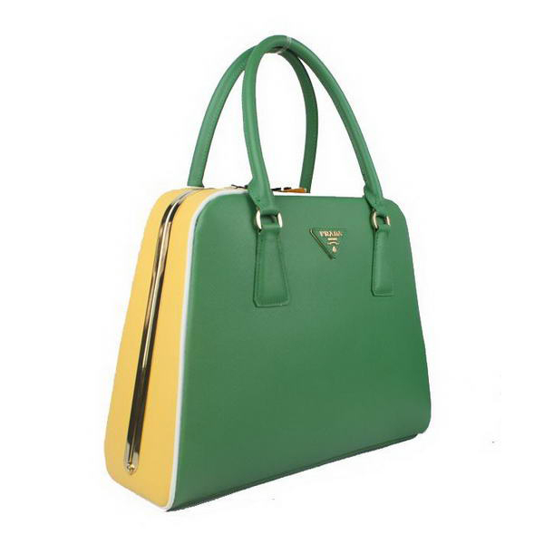 Prada Saffiano Leather Medium Tote Bag BL5018 Green&Yellow