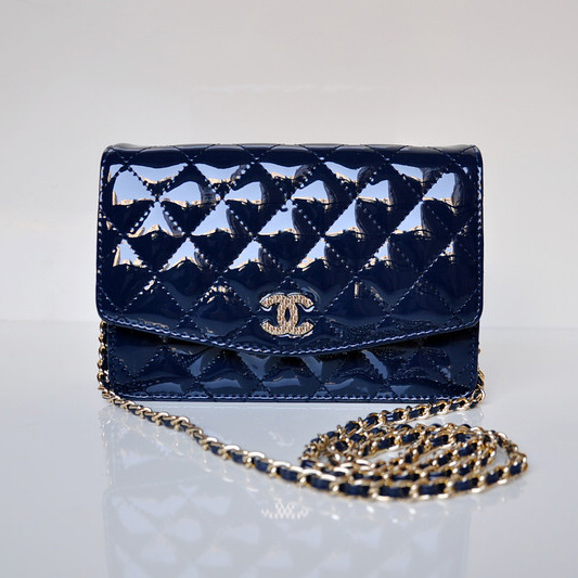 Chanel A33800 Flap Shoulder Bag Patent Leather Blue